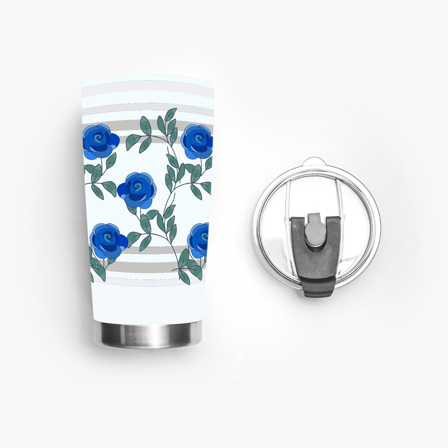 Tumbler GLOBAL FREEDOM UNITED© UNIVERSIKUM PARAPHYSIKA SPIRITUEL Blue ROSES with Skarabeus Beetle