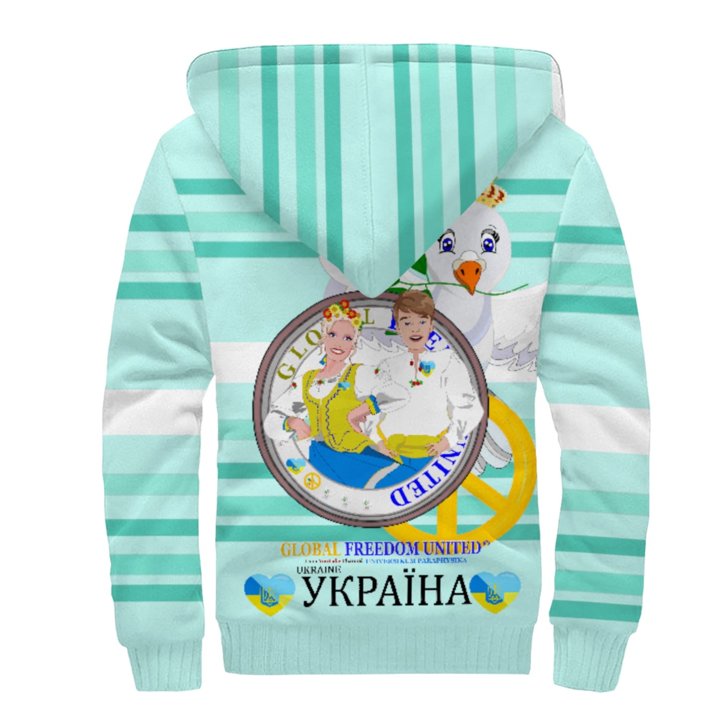 Plush Hoodie GLOBAL FREEDOM UNITED© Couple Ukrain Light Green