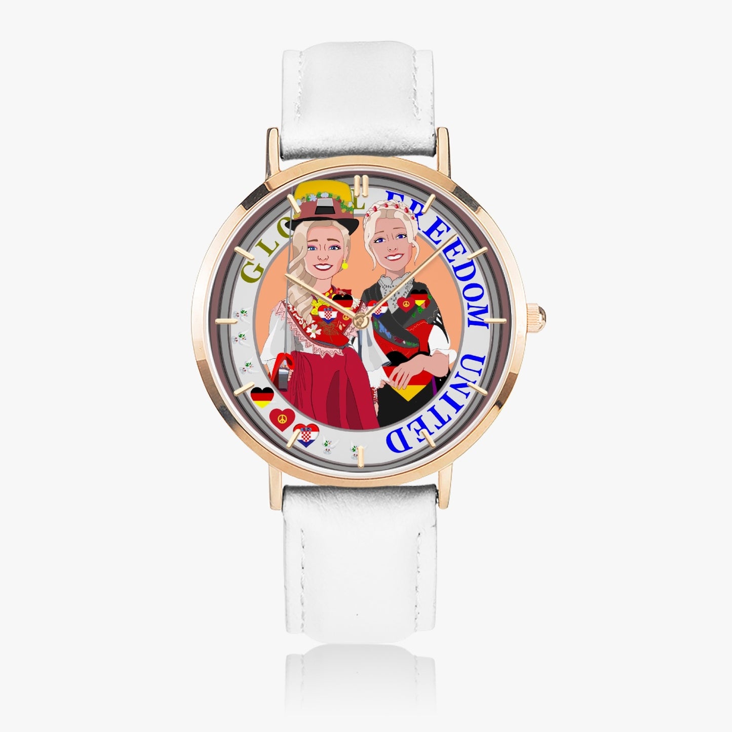 GLOBAL FREEDOM UNITED© Hot Selling Ultra-Thin Leather Strap Quartz Watch (Rose Gold With Indicators) Women Croatia & Germany