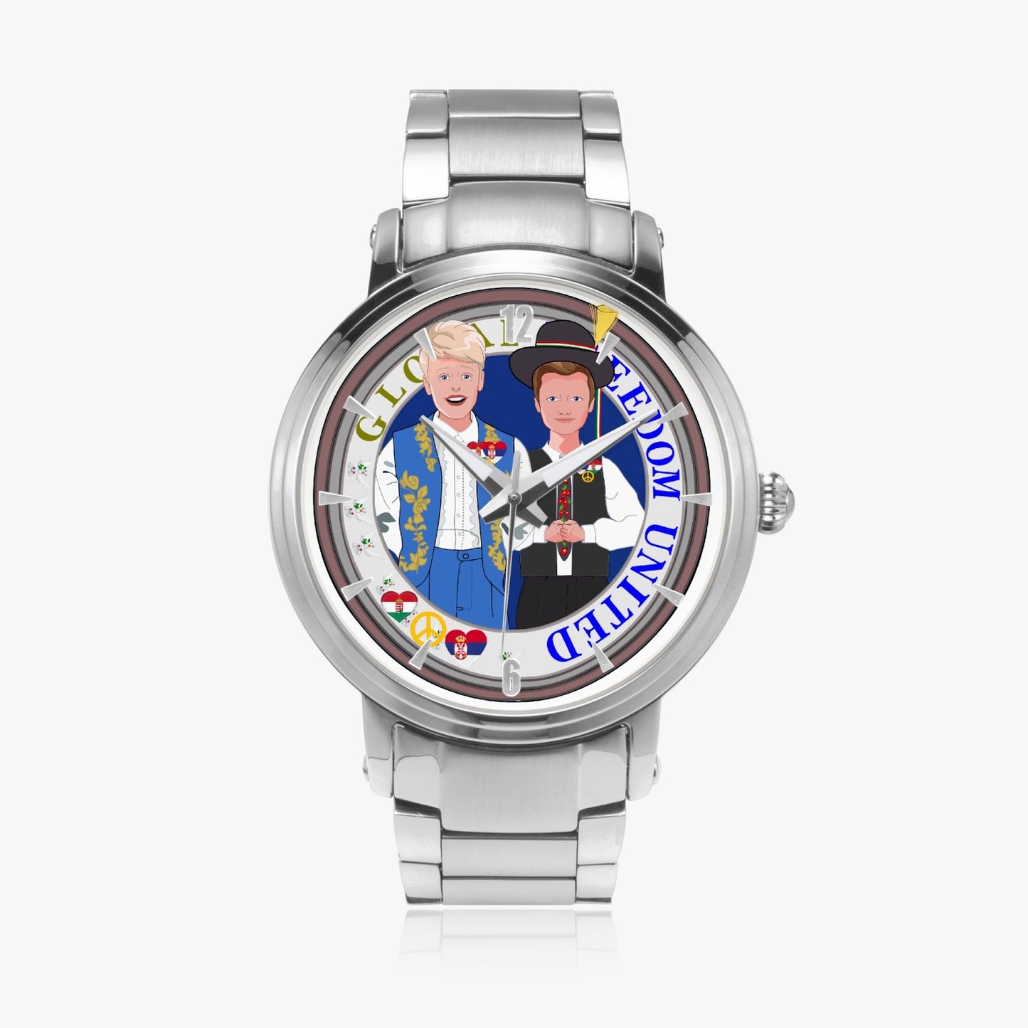 GLOBAL FREEDOM UNITED© New Steel Strap Automatic Watch (With Indicators) Men Serbia & Hungary