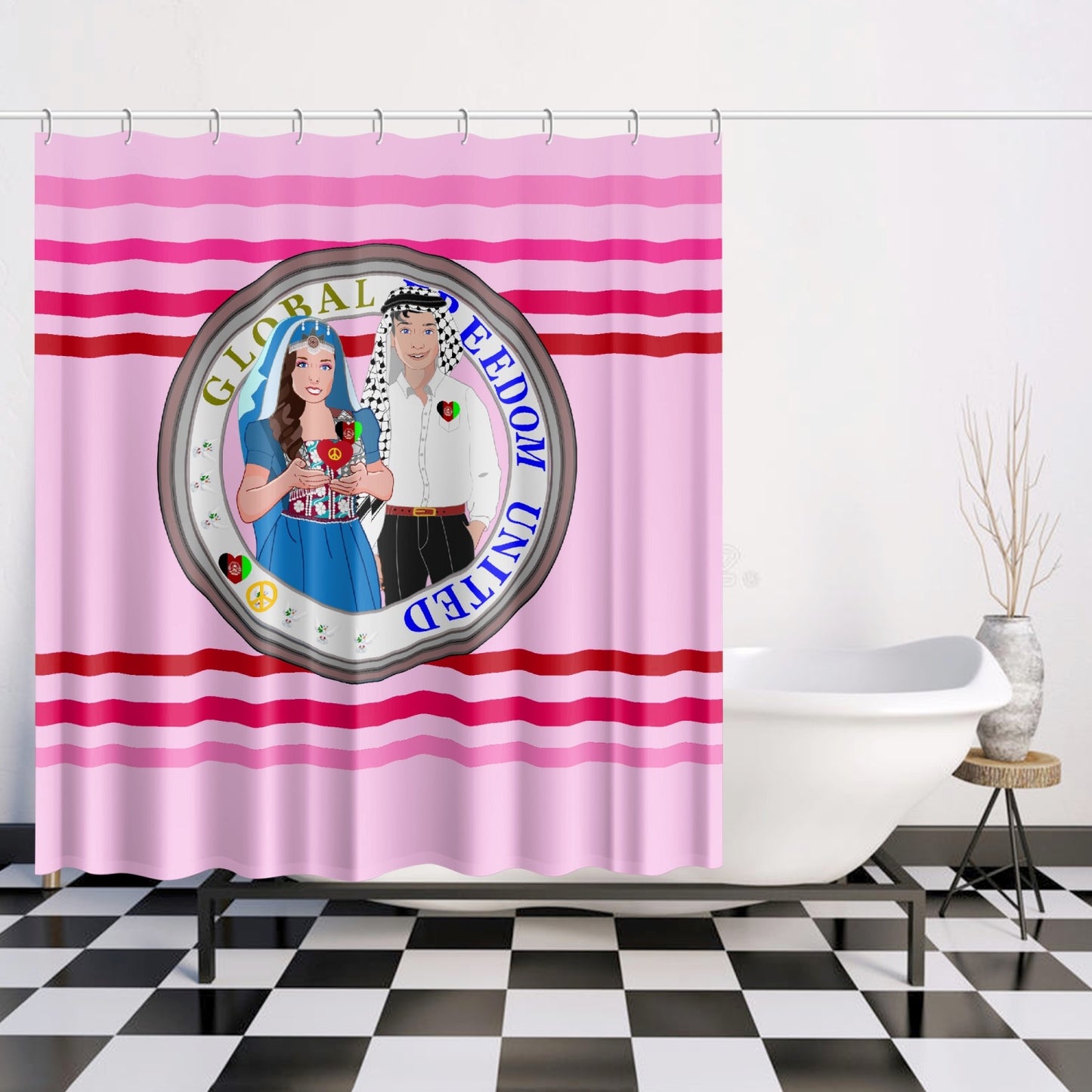 GLOBAL FREEDOM UNITED© Couple Afghanistan Pink1 Quick-drying Shower Curtain
