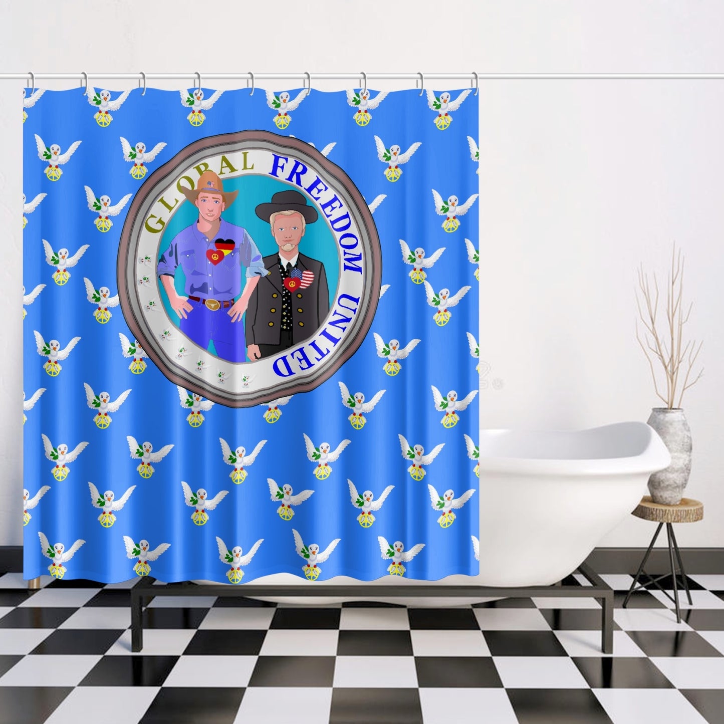 GLOBAL FREEDOM UNITED MEN USA & GERMANY OLD PEACE BLUE Quick-drying Shower Curtain