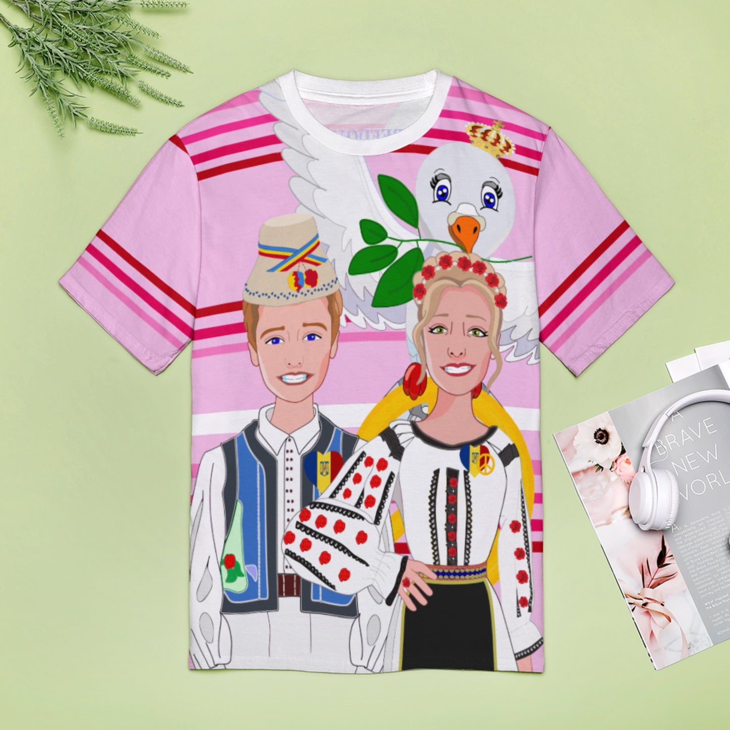 Women´s T-shirt GLOBAL FREEDOM UNITED© Couple Romania Pink1