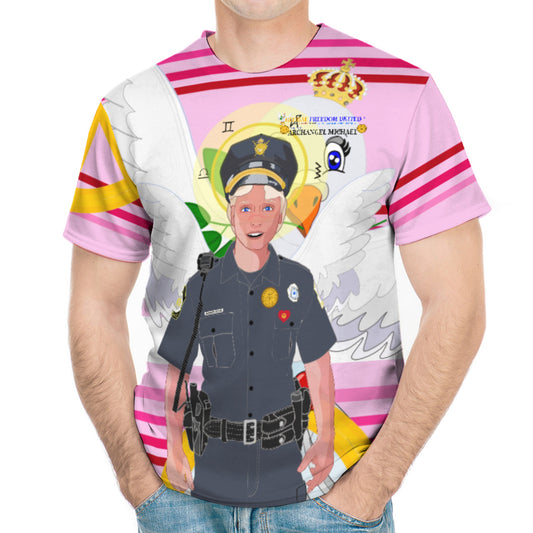 Men´s T-shirt GLOBAL FREEDOM UNITED© Archangel Michael As Policemen Pink1