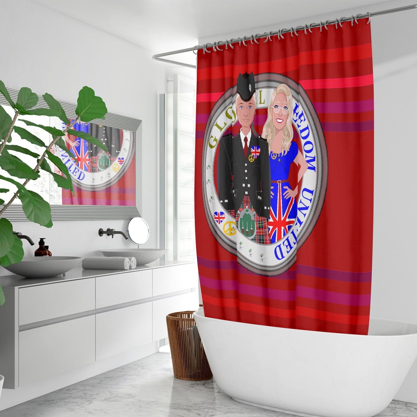 GLOBAL FREEDOM UNITED© Couple England Red - Quick-drying Shower Curtain