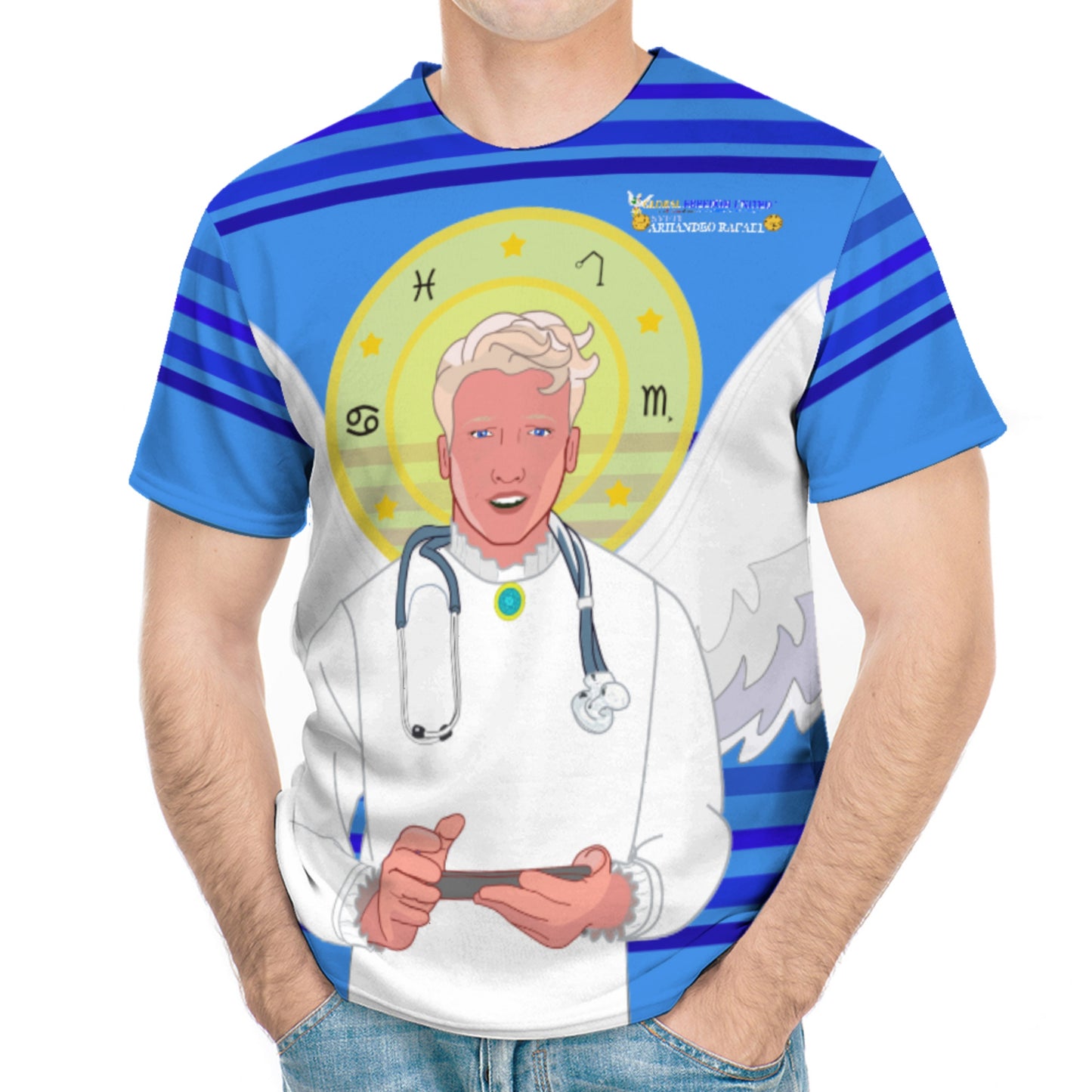 Men´s T-shirt GLOBAL FREEDOM UNITED© Archangel Rafael Croatia Deep Blue