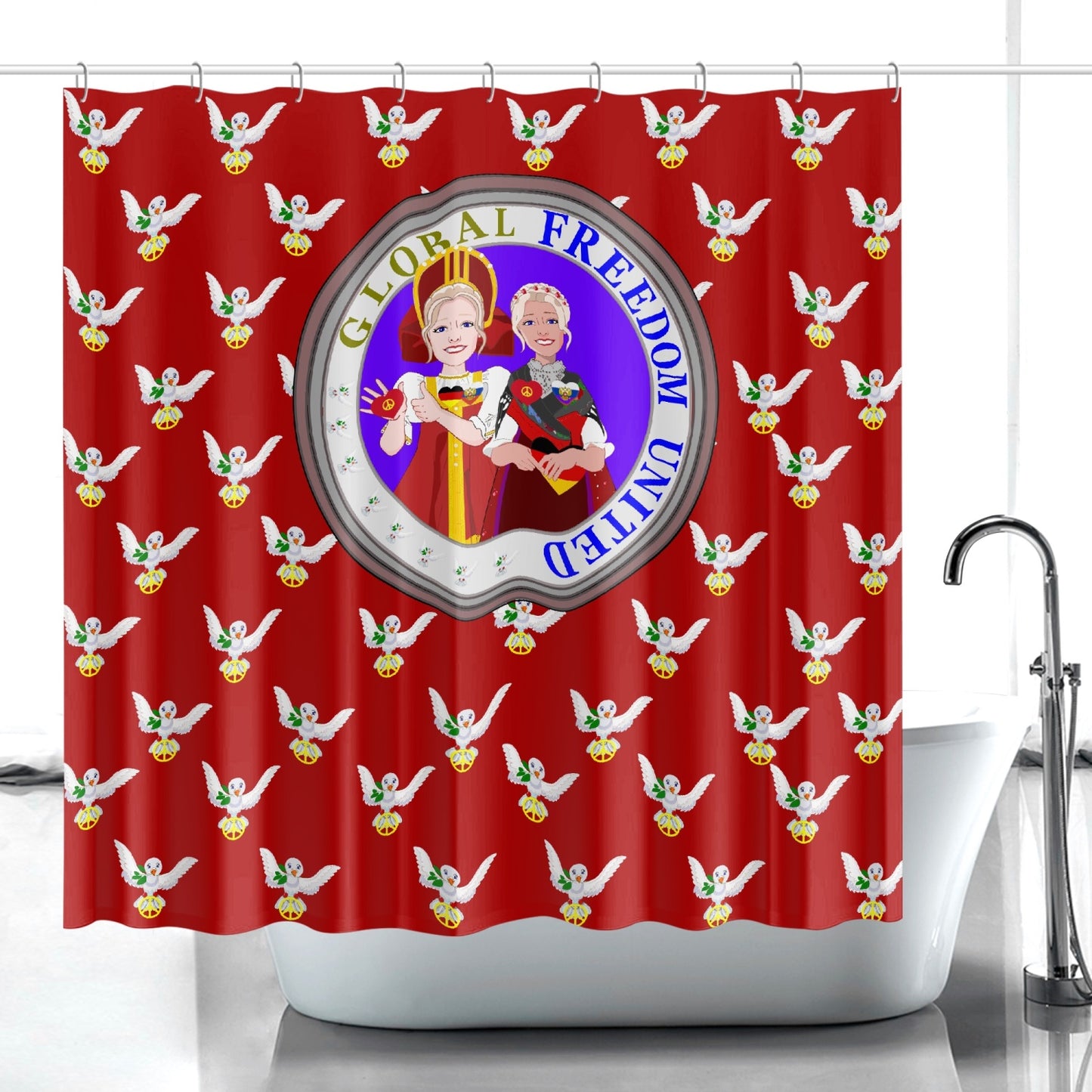 GLOBAL FREEDOM UNITED© WOMEN RUSSIA & GERMANY OLD PEACE RED Quick-drying Shower Curtain