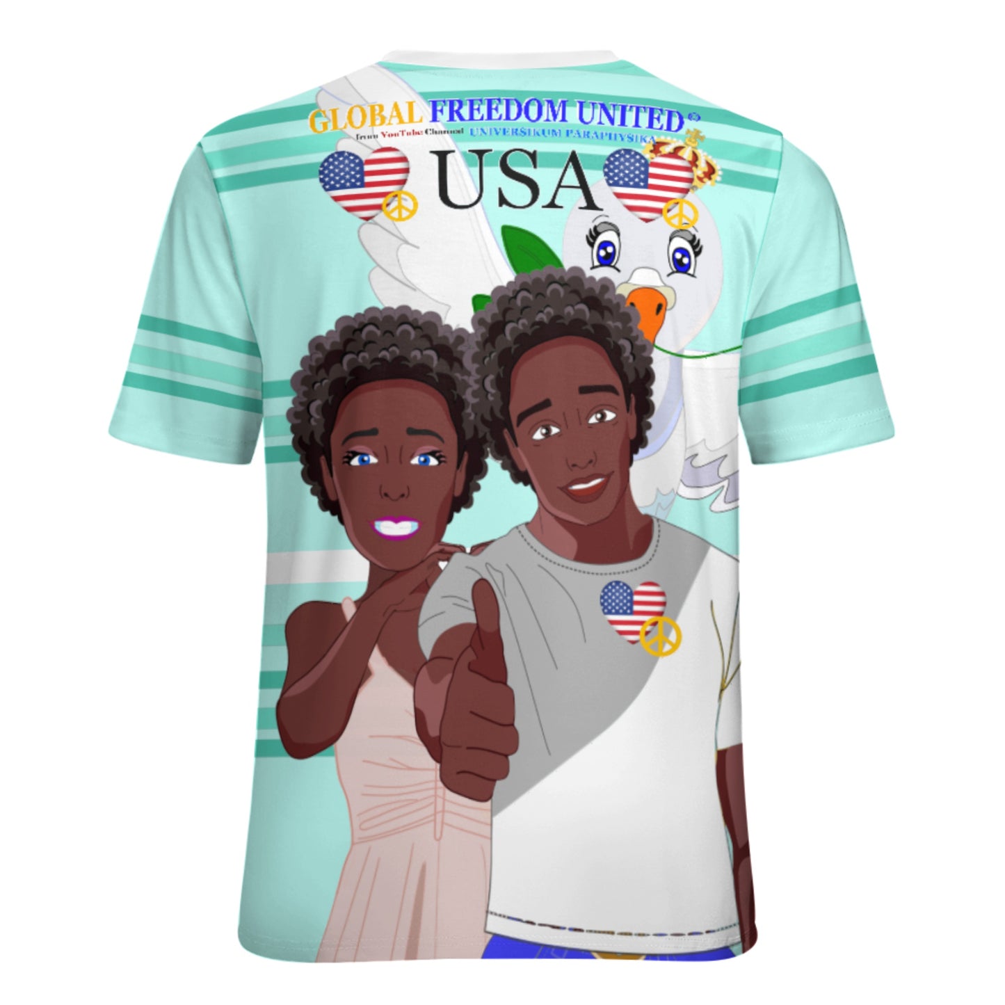 Women´s T-shirt 2 GLOBAL FREEDOM UNITED© Couple USA Afro American Light Green