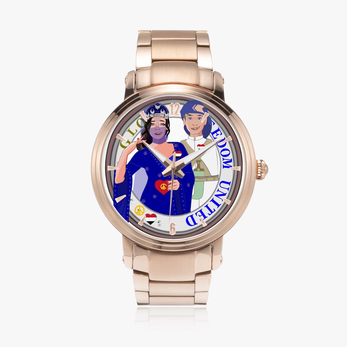 GLOBAL FREEDOM UNITED© Couple Yemen New Steel Strap Automatic Watch (With Indicators)