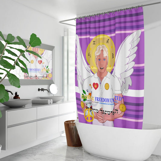 Quick-drying Shower Curtain GLOBAL FREEDOM UNITED ARCGANGEL MICHAEL HEBREW LILAC