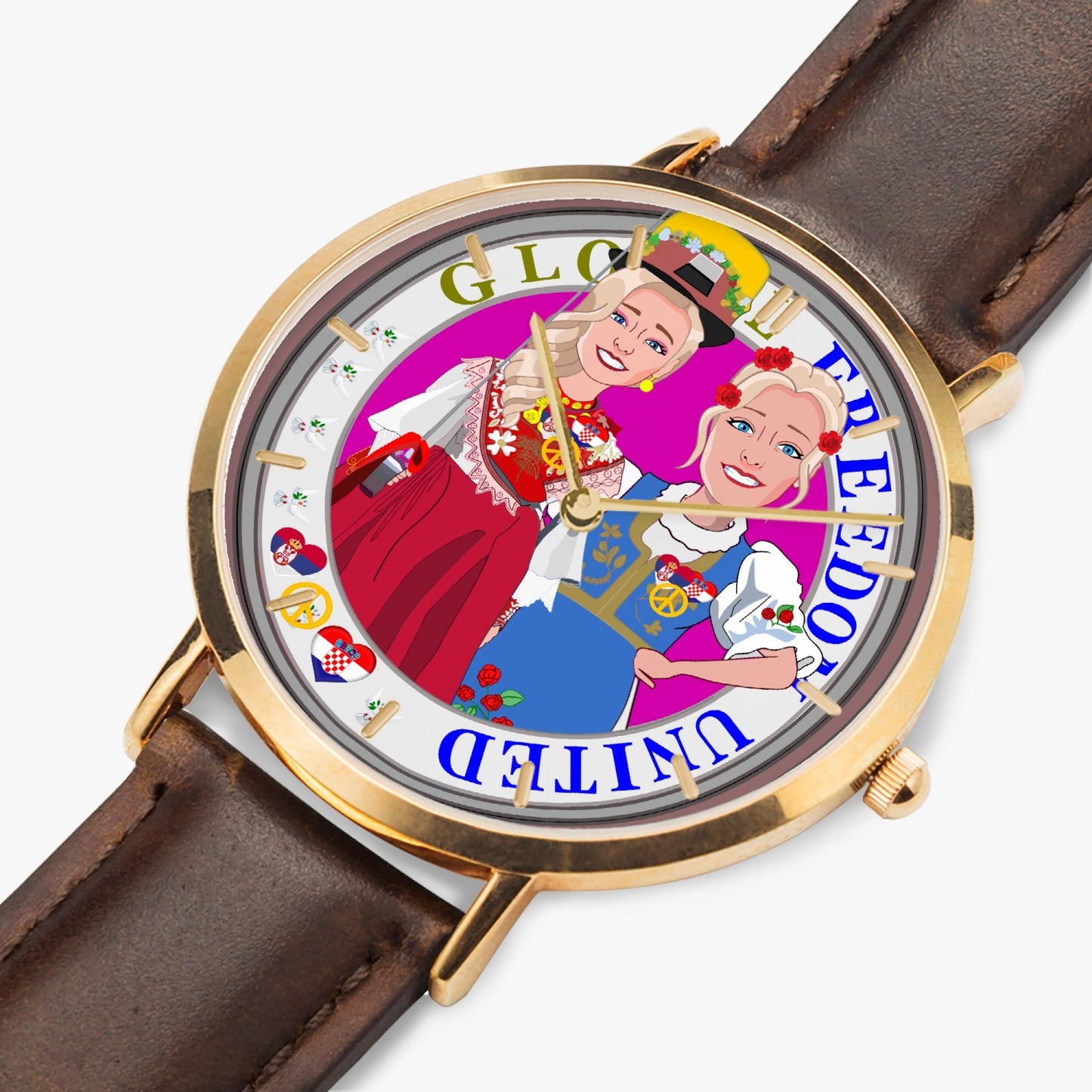 GLOBAL FREEDOM UNITED© Hot Selling Ultra-Thin Leather Strap Quartz Watch (Rose Gold With Indicators) Women Croatia & Serbia  V2