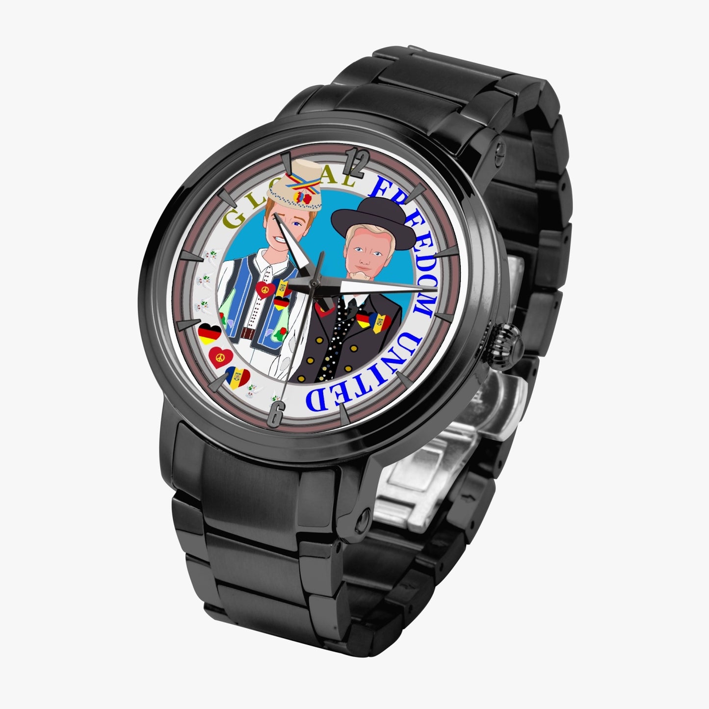 GLOBAL FREEDOM UNITED© New Steel Strap Automatic Watch (With Indicators) Men Romania & Germany