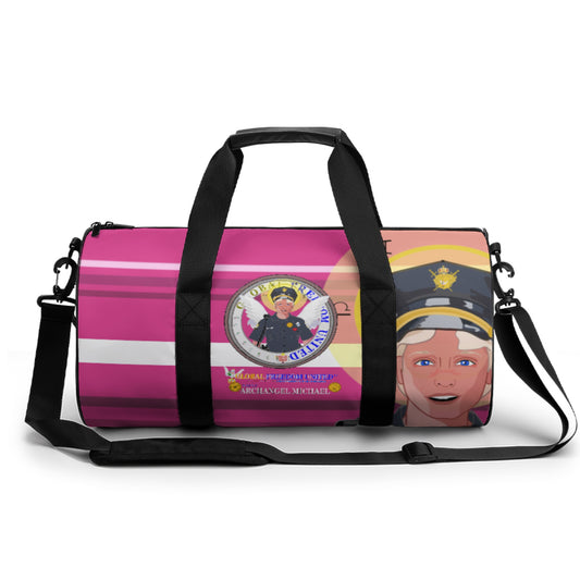 Cylindrical Gym Bag GLOBAL FREEDOM UNITED© Archangel Michael As Policemen Pink2