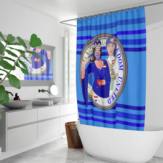 GLOBAL FREEDOM UNITED© Couple Yemen Deep Blue -  Quick-drying Shower Curtain