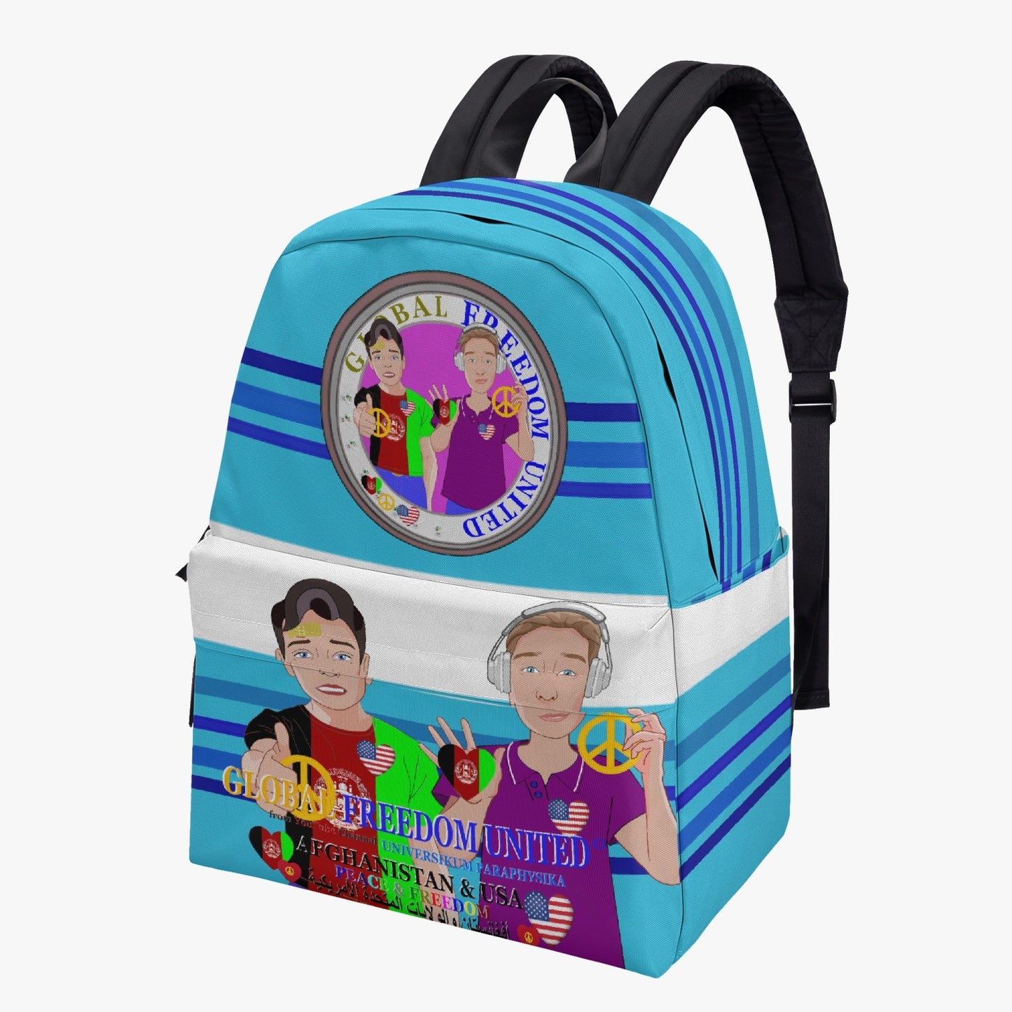 GLOBAL FREEDOM UNITED© Men AFGHANISTAN & USA BLUE All-over-print Canvas Backpack