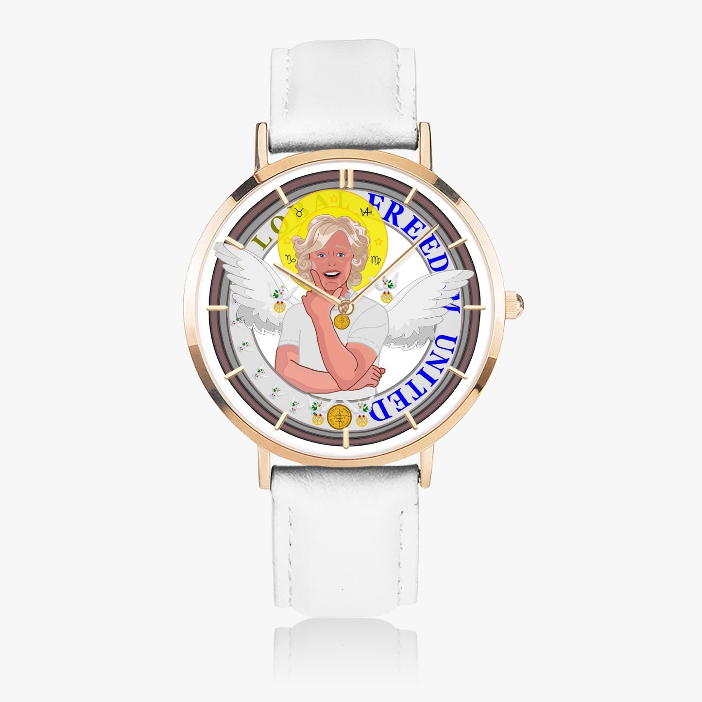 GLOBAL FREEDOM UNITED© ARCHANGEL GABRIEL - Hot Selling Ultra-Thin Leather Strap Quartz Watch (Rose Gold With Indicators)