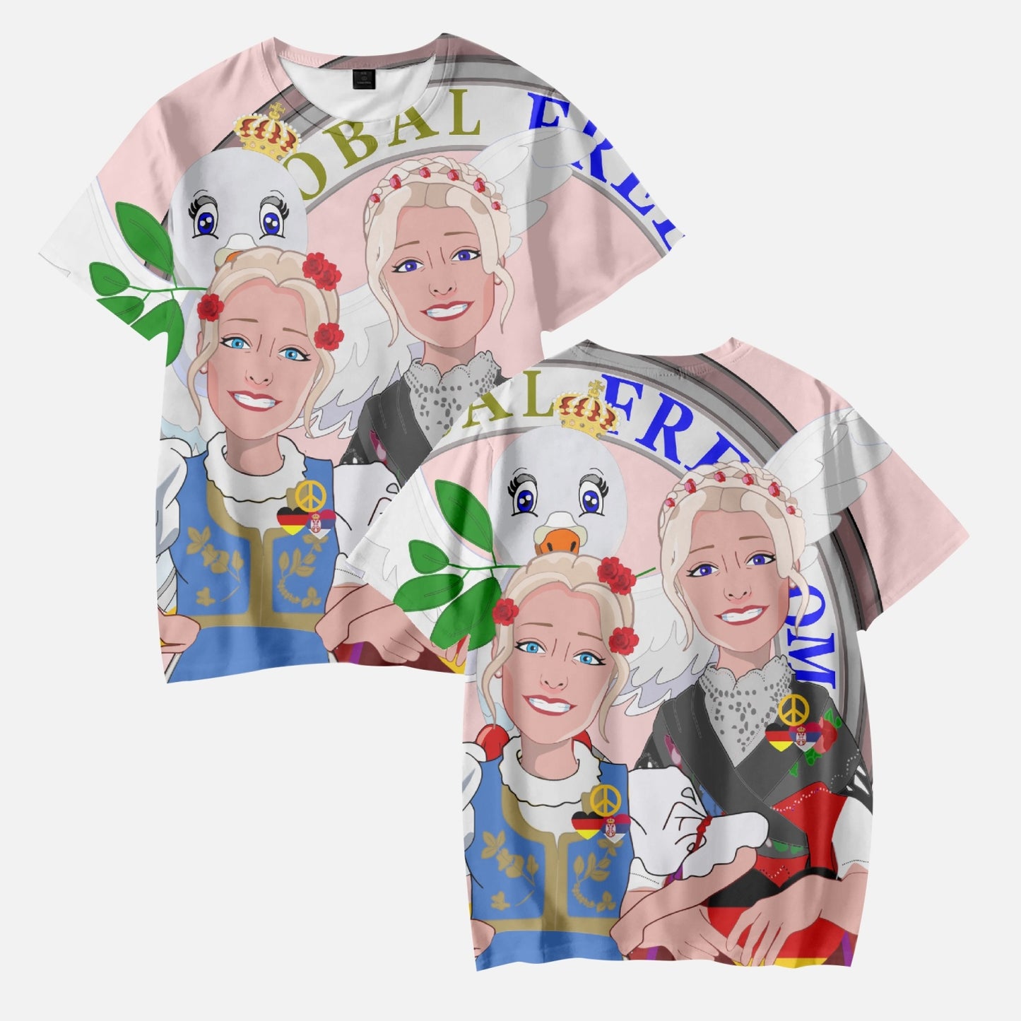 Kids' Short T-Shirts GLOBAL FREEDOM UNITED© GIRL SERBIA & GERMANY PINK