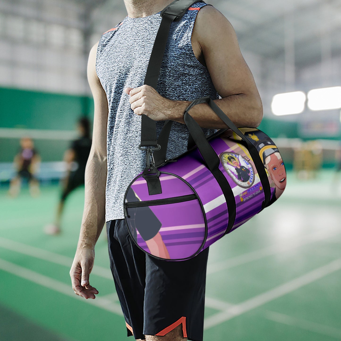 Cylindrical Gym Bag GLOBAL FREEDOM UNITED© Archangel Michael As Policemen Lilac