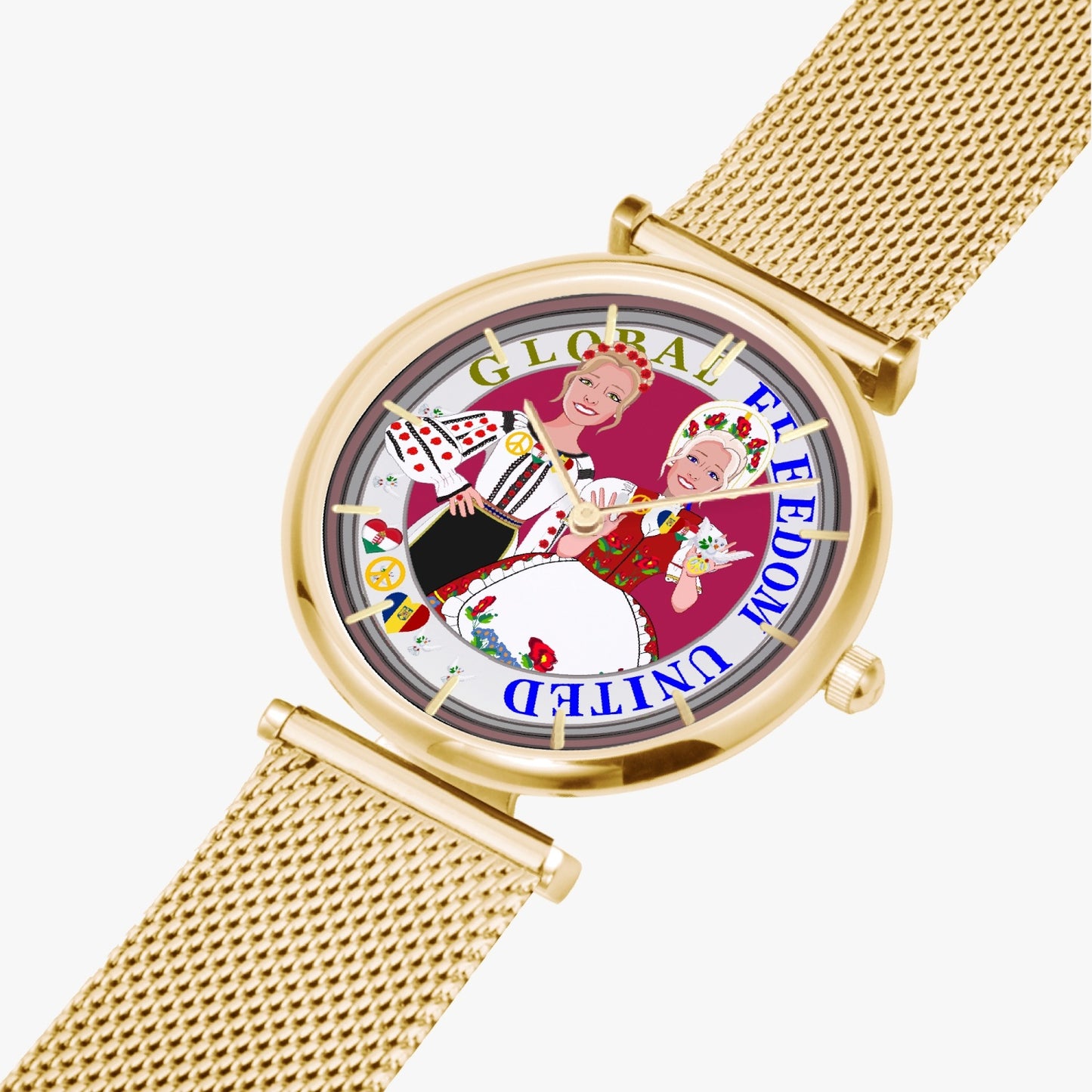 GLOBAL FREEDOM UNITED© New Stylish Ultra-Thin Quartz Watch (With Indicators) Women Romania & Hungary