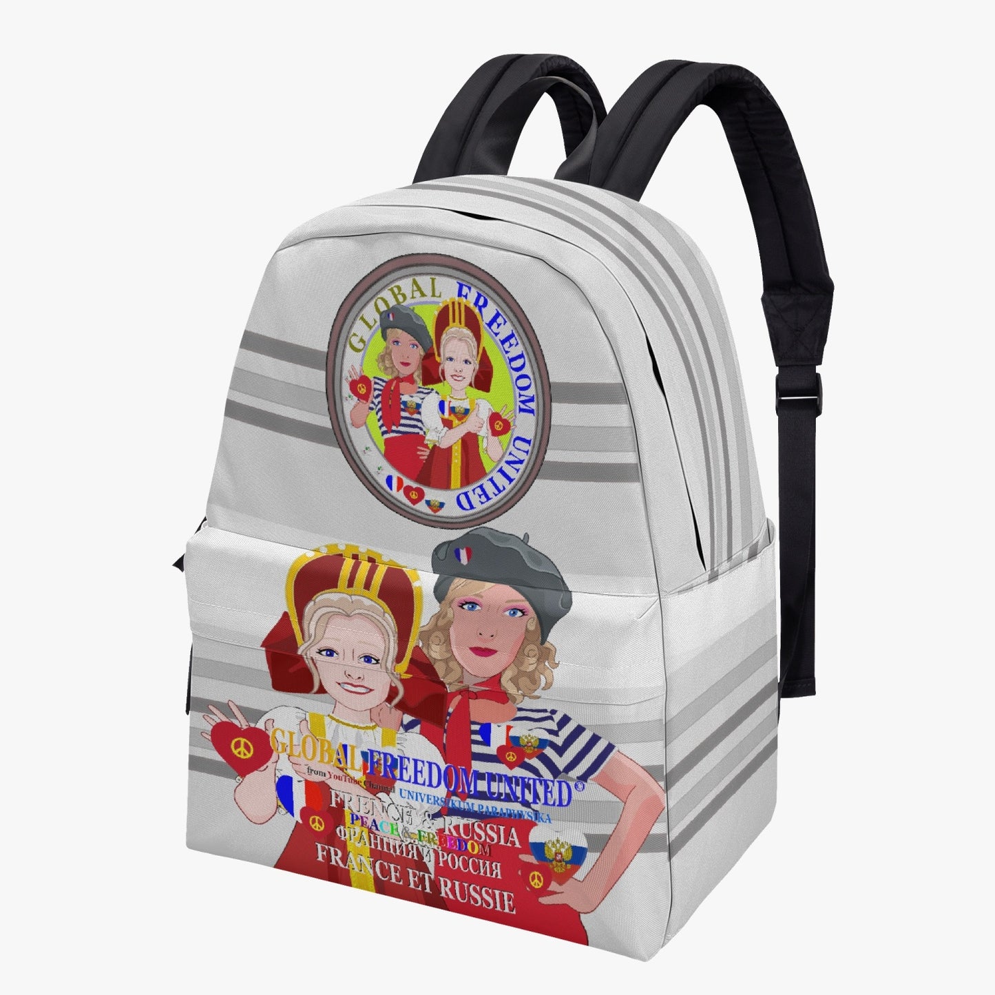 GLOBAL FREEDOM UNITED WOMEN FRENCH & RUSSIA OLD PEACE GREY All-over-print Canvas Backpack