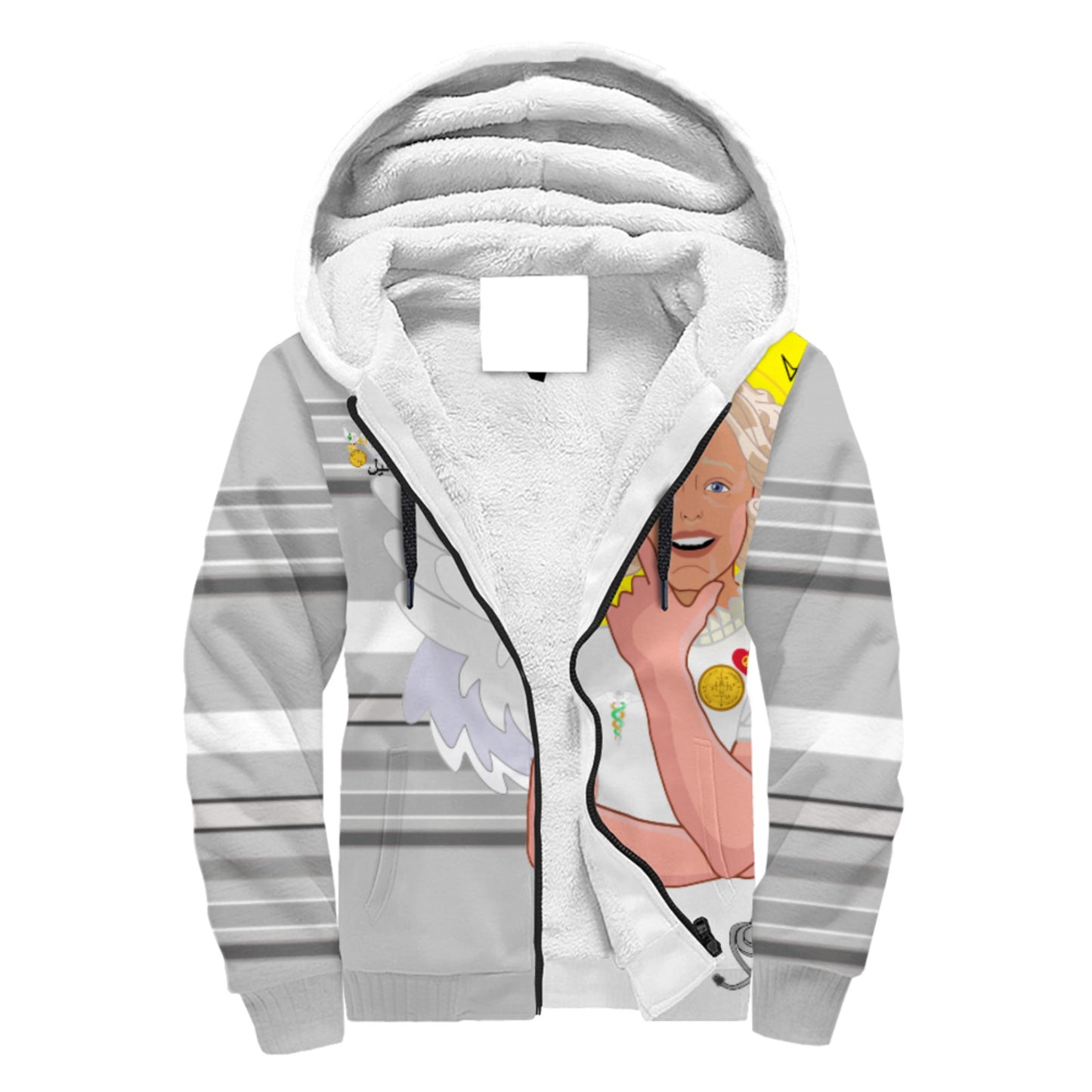 Plush Hoodie GLOBAL FREEDOM UNITED© Archangel Gabriel Arabic Grey