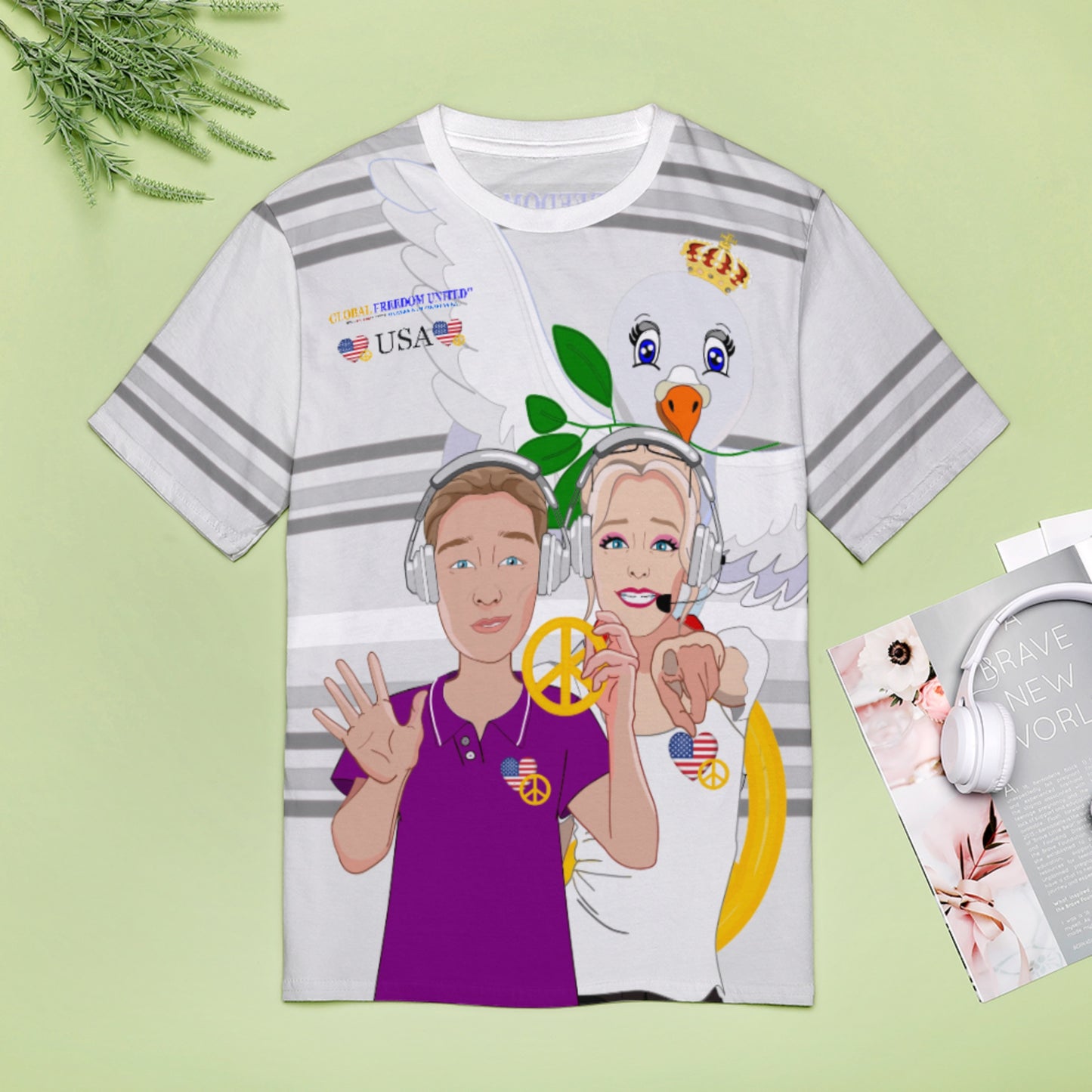 Women´s T-shirt 2 GLOBAL FREEDOM UNITED© Couple USA Wight American  Grey