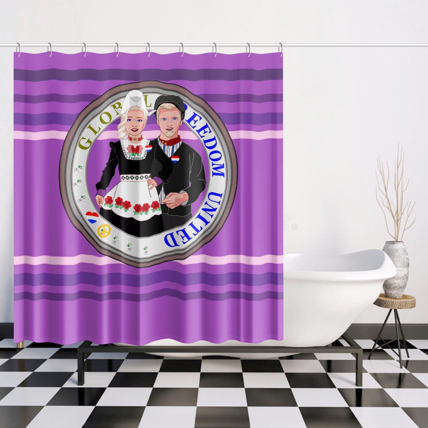 GLOBAL FREEDOM UNITED© Couple Nederland Lilac - Quick-drying Shower Curtain