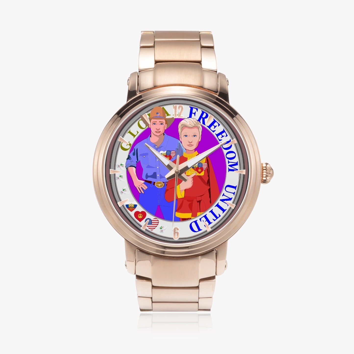 GLOBAL FREEDOM UNITED© New Steel Strap Automatic Watch (With Indicators) Men Russia & USA