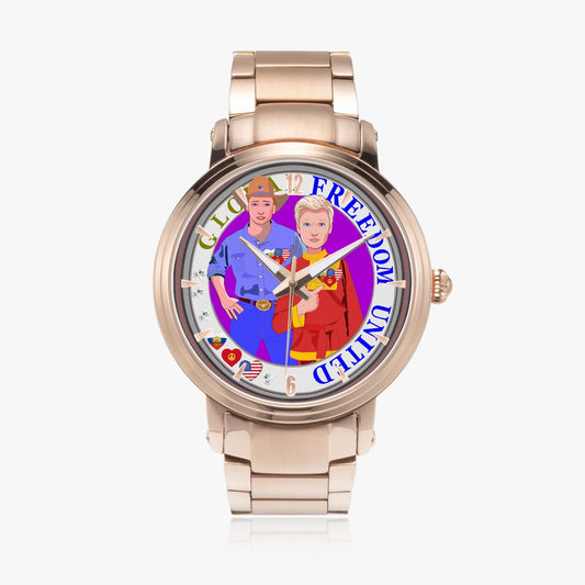 GLOBAL FREEDOM UNITED© New Steel Strap Automatic Watch (With Indicators) Men Russia & USA