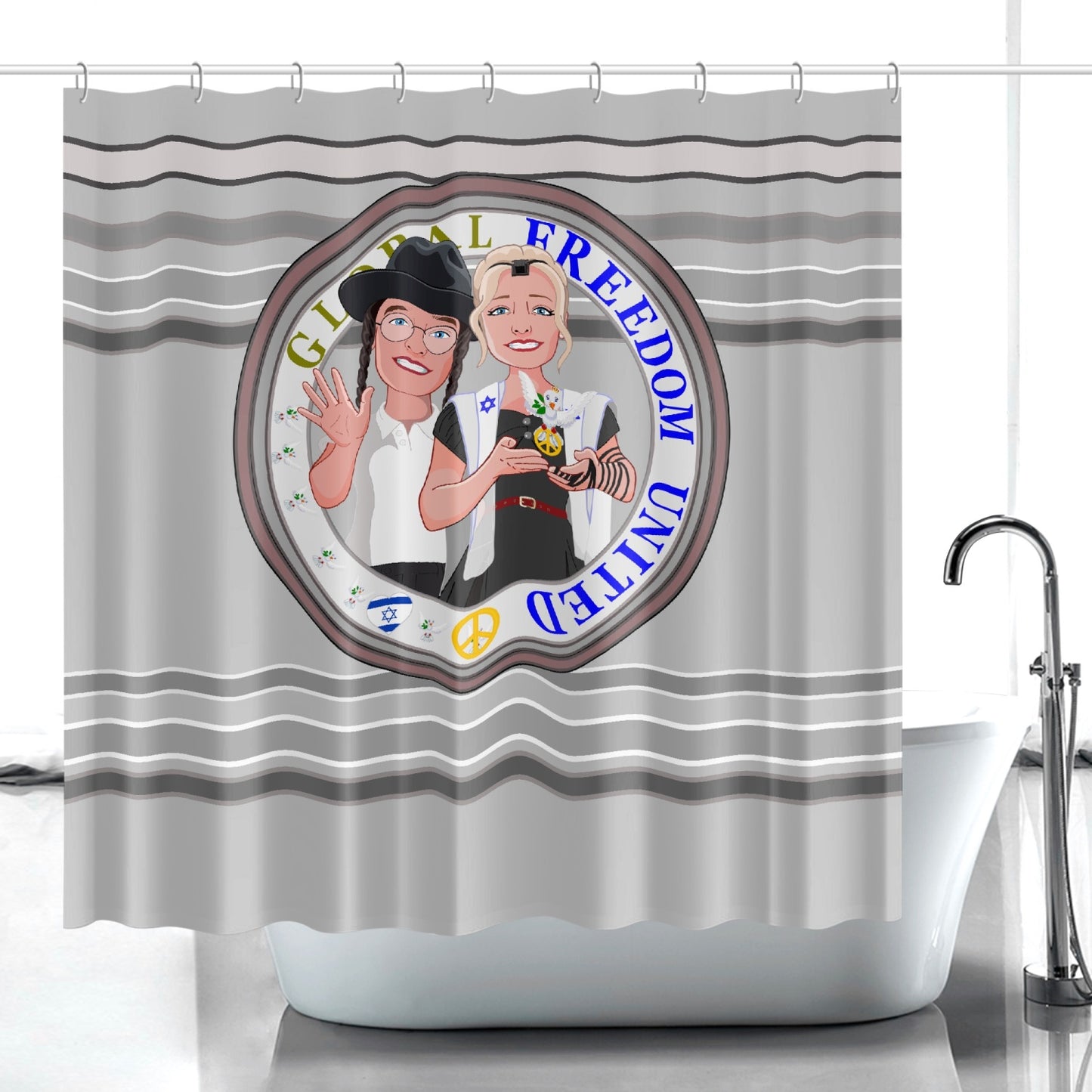 GLOBAL FREEDOM UNITED© Couple Israel Grey - Quick-drying Shower Curtain