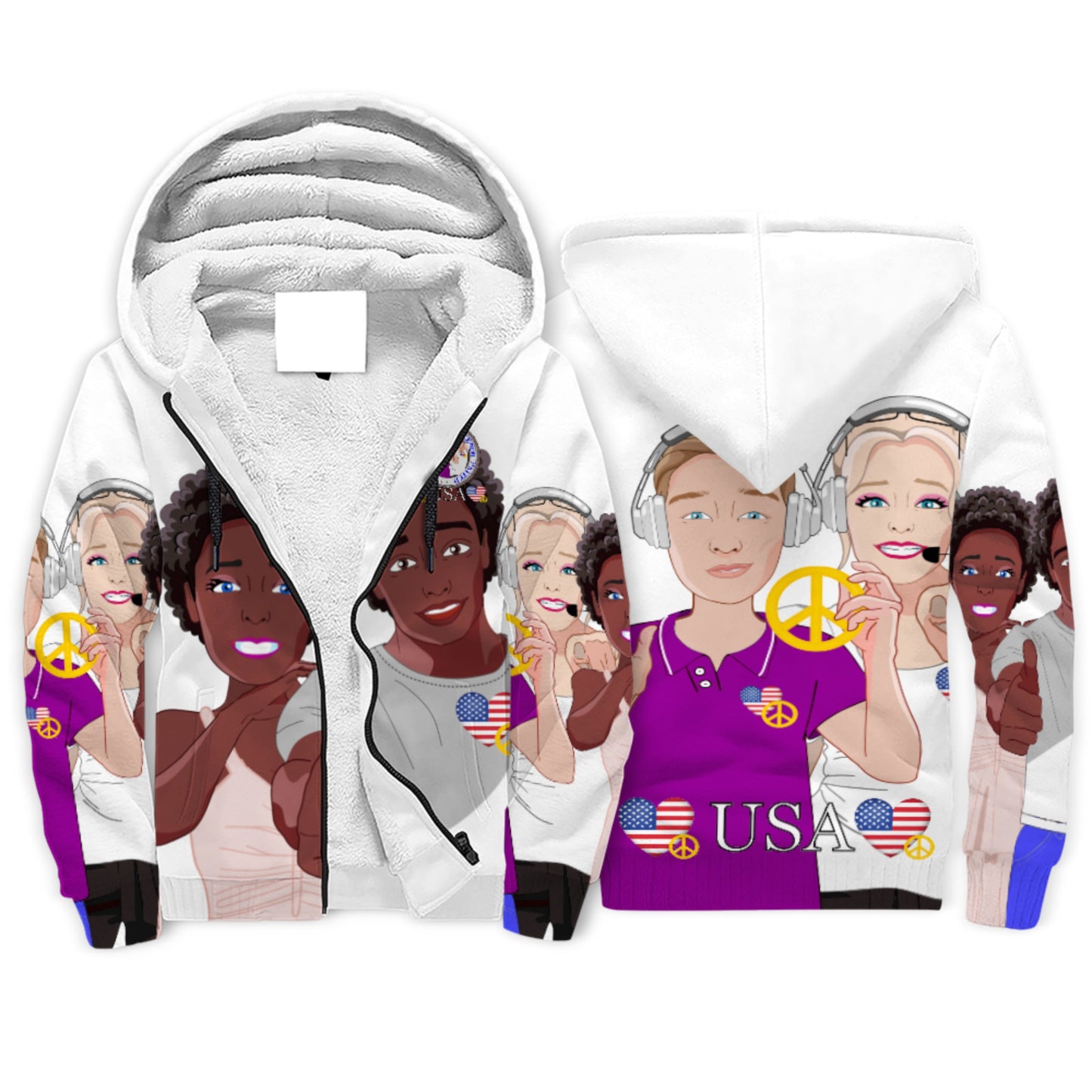 Plush Hoodie GLOBAL FREEDOM UNITED© Couple USA Big Edition