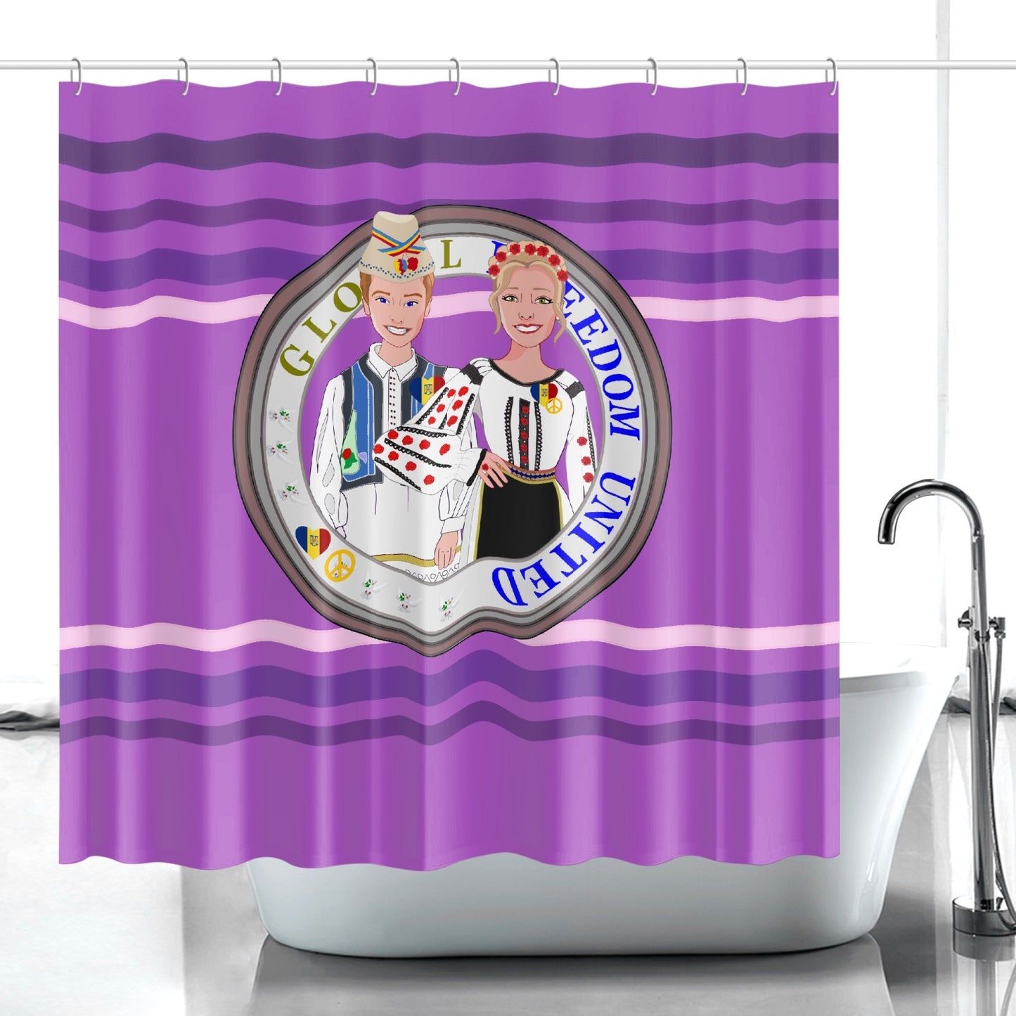 GLOBAL FREEDOM UNITED© Couple Romania Lilac - Quick-drying Shower Curtain