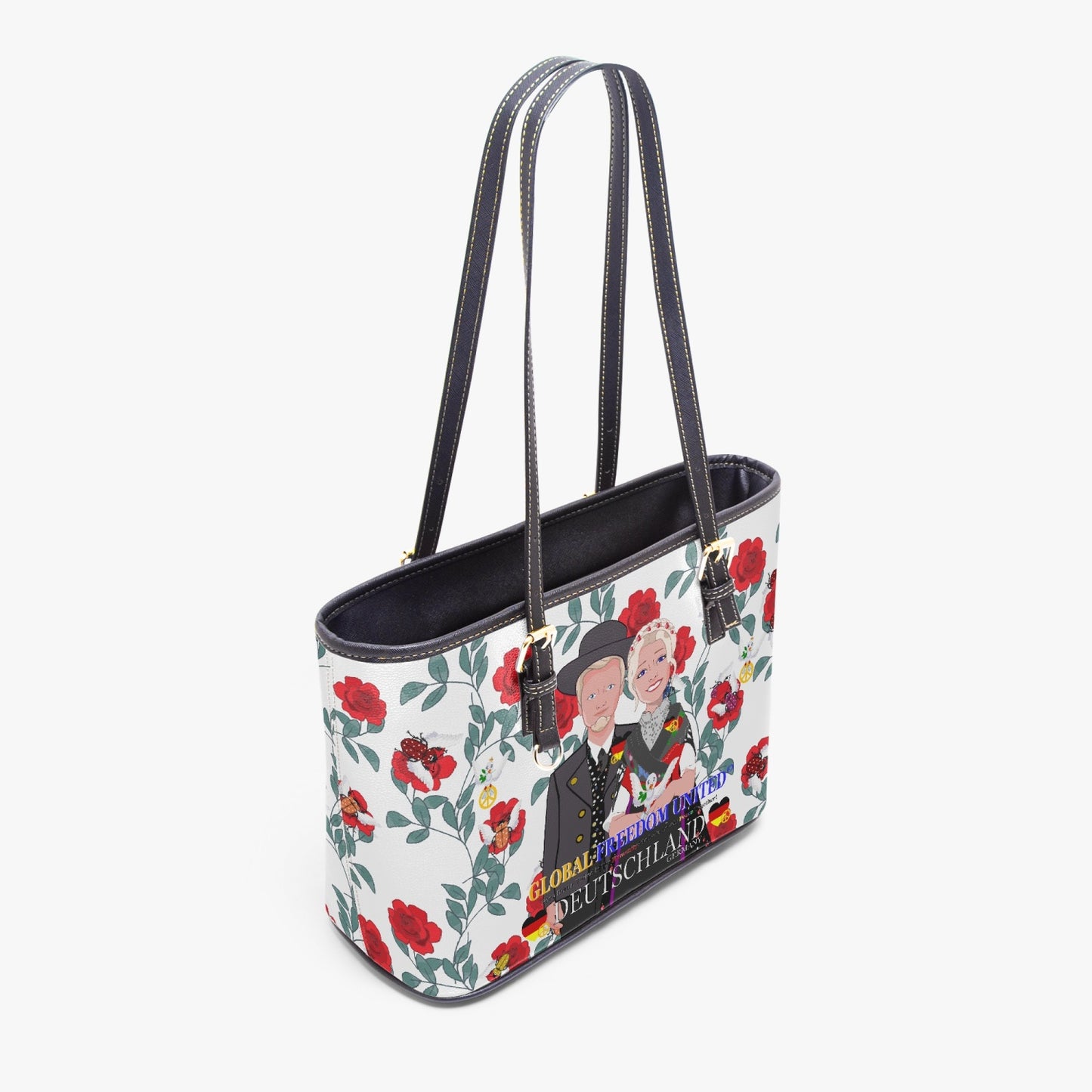GLOBAL FREEDOM UNITED© Couple Germany Red Roses - Large Leather Tote Bag for Women