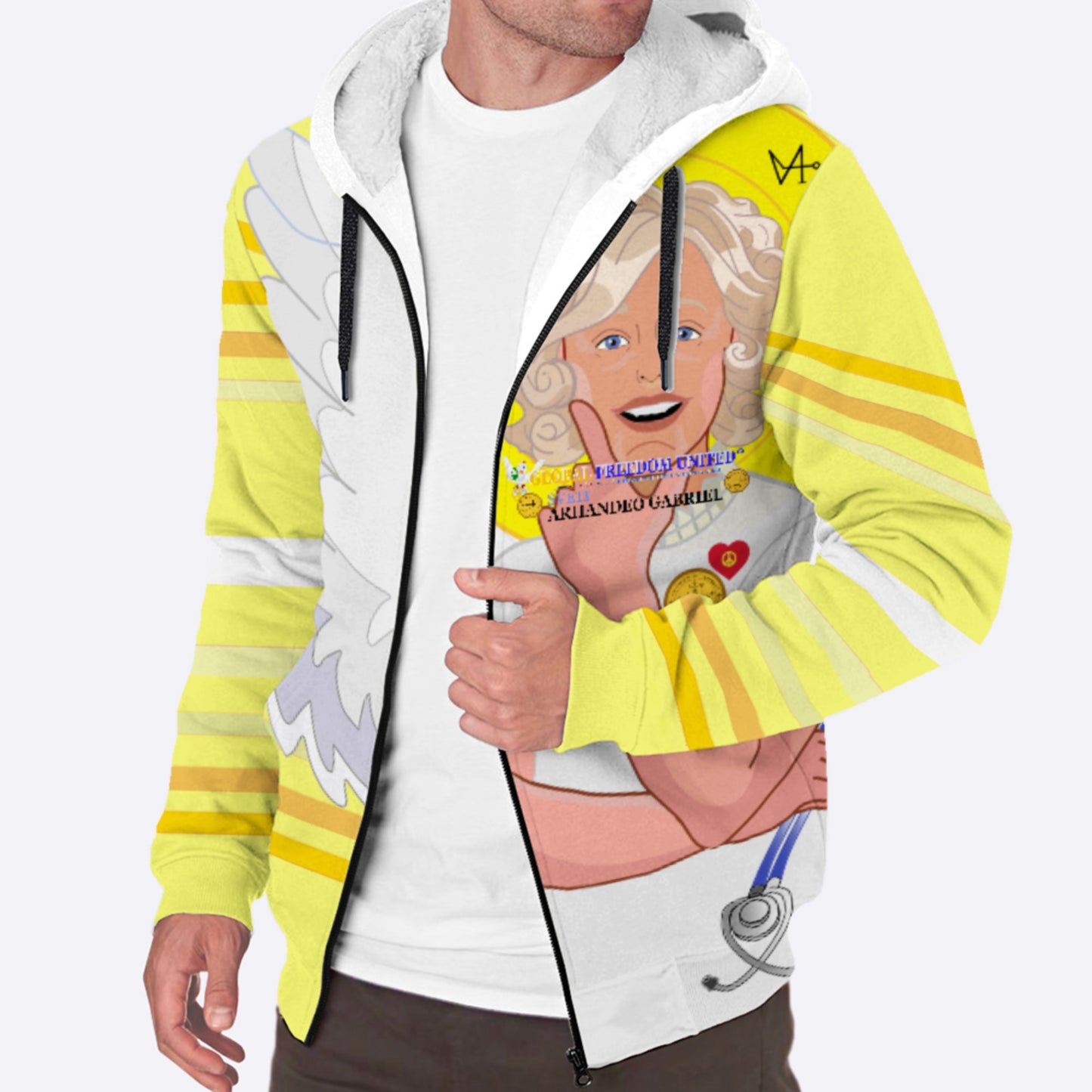 Plush Hoodie GLOBAL FREEDOM UNITED© Archangel Gabriel Croatia Yellow