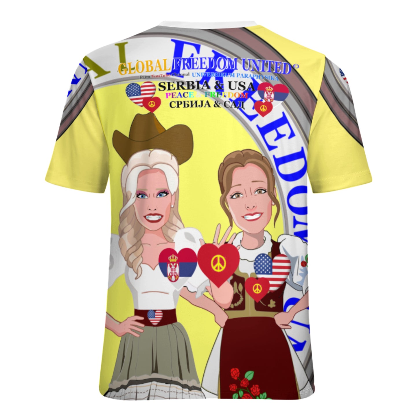 Women´s T-shirt 3 GLOBAL FREEDOM UNITED© Women Serbia & USA Yellow