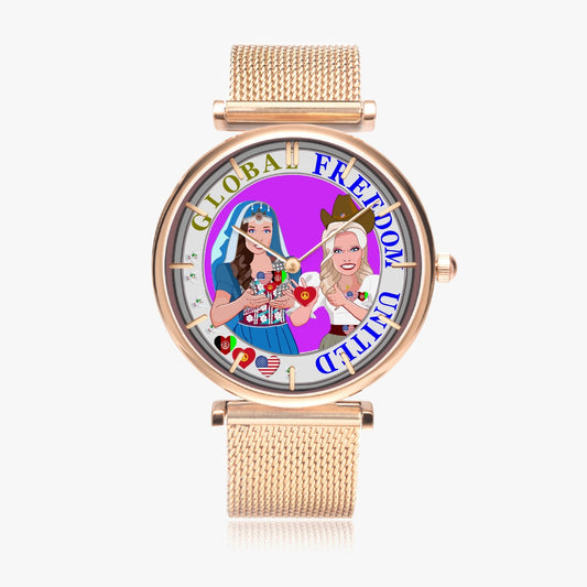 GLOBAL FREEDOM UNITED© New Stylish Ultra-Thin Quartz Watch (With Indicators) Women Afghanistan & USA