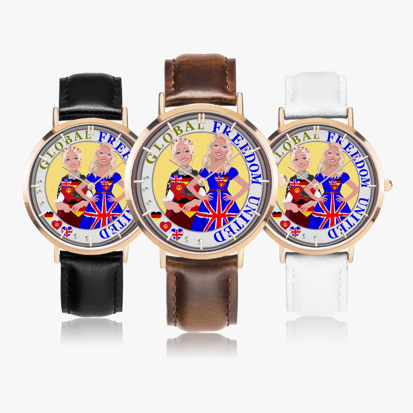 GLOBAL FREEDOM UNITED© Hot Selling Ultra-Thin Leather Strap Quartz Watch (Rose Gold With Indicators) Women England & Germany