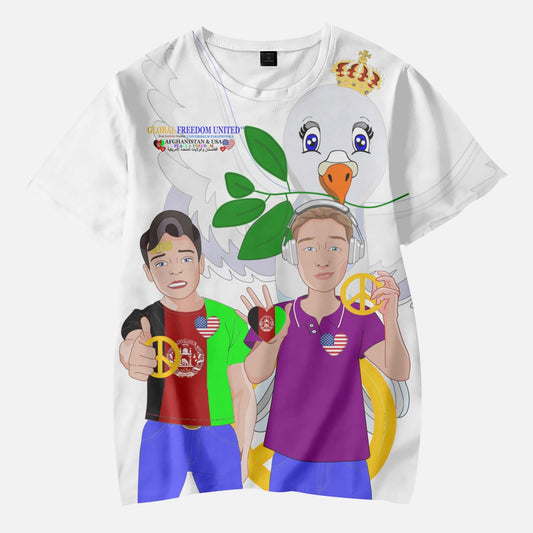 AOP Kids' Short T-Shirts GLOBAL FREEDOM UNITED BOY AFGHANISTAN & USA BIG 1