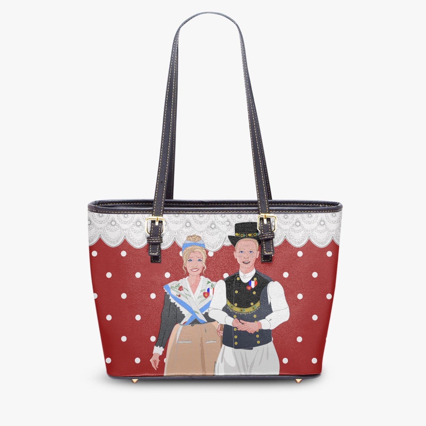 GLOBAL FREEDOM UNITED© Couple French Red - Large Leather Tote Bag for Women