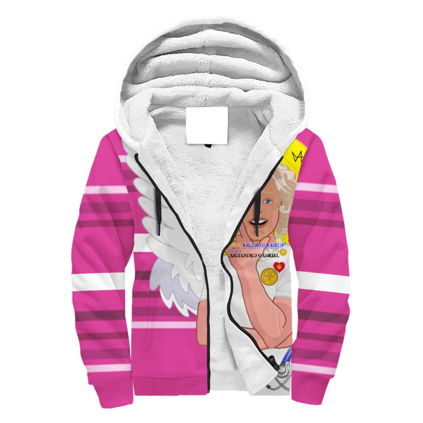Plush Hoodie GLOBAL FREEDOM UNITED© Archangel Gabriel Croatia Pink2