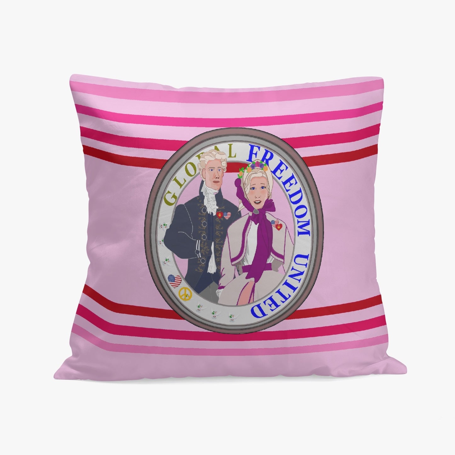GLOBAL FREEDOM UNITED© Couple USA Georg Washington Pink 1 - Square Pillow Cover