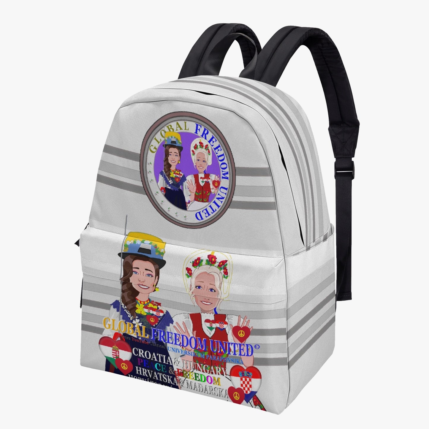 GLOBAL FREEDOM UNITED WOMEN CROATIA & HUNGARIA OLD PEACE  GREY All-over-print Canvas Backpack