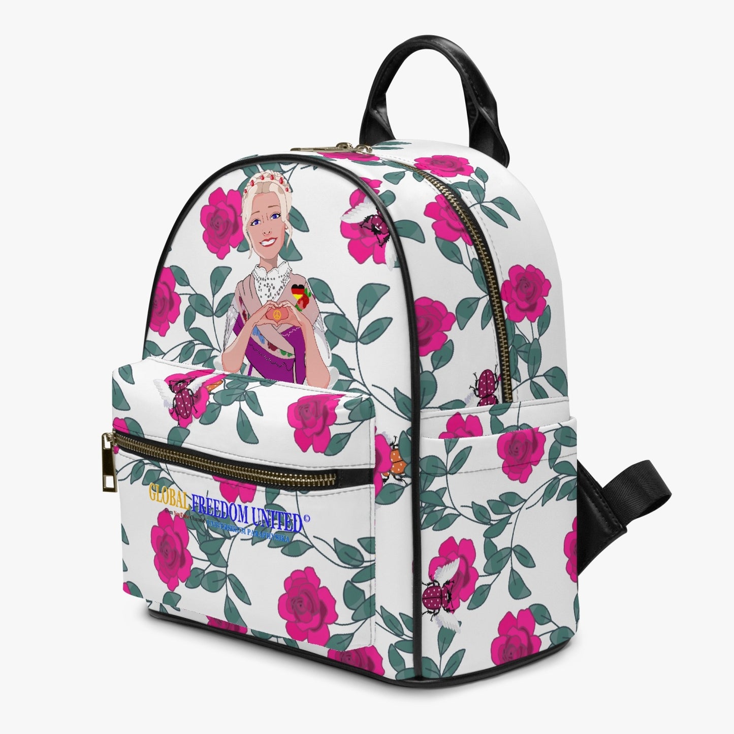 All Over Printed PU Backpack GLOBAL FREEDOM UNITED© Couple Germany Skarabeus Beetle Women  Pink