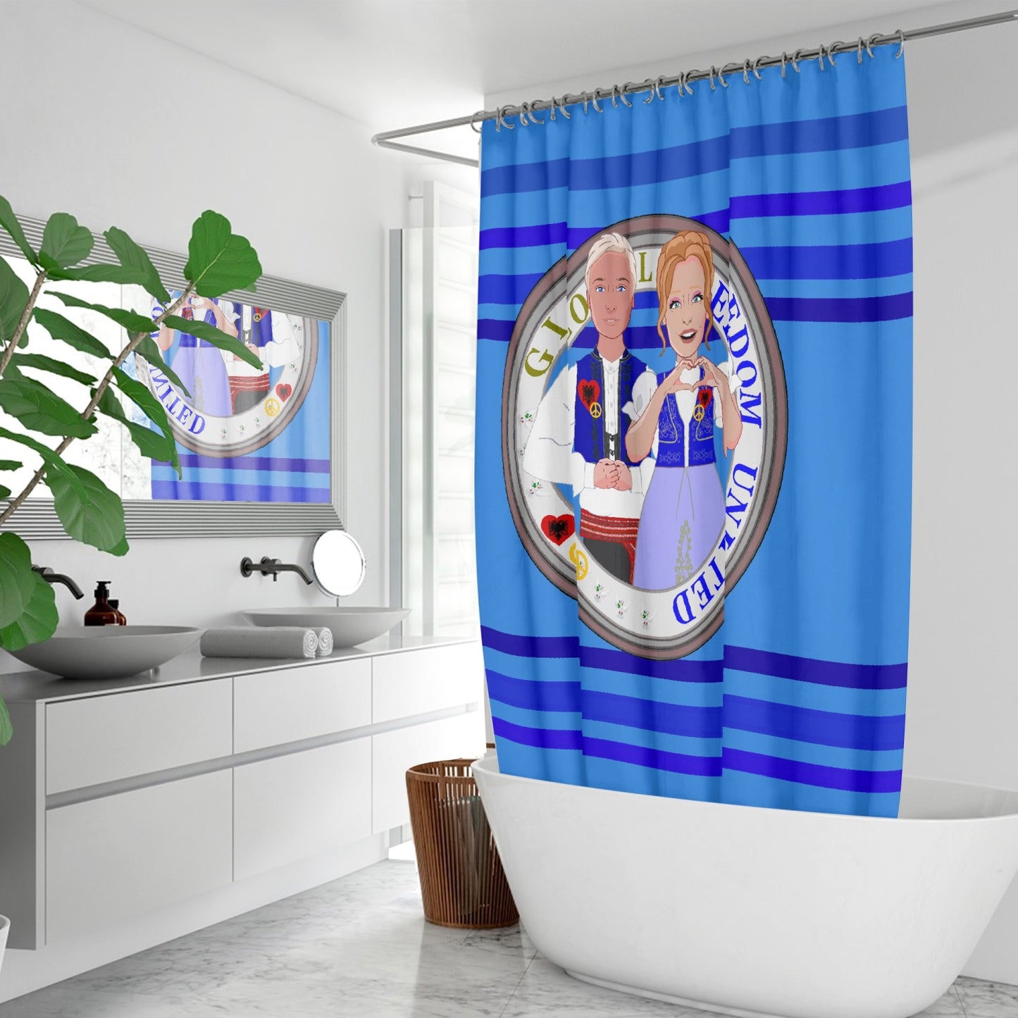 GLOBAL FREEDOM UNITED© Couple Albania Deep Blue Quick-drying Shower Curtain