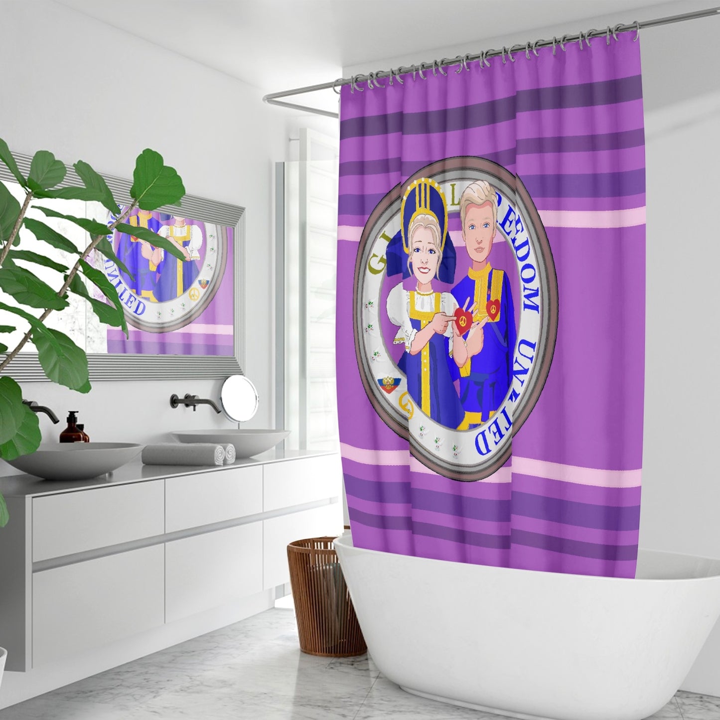 GLOBAL FREEDOM UNITED© Couple Russia Lilac - Quick-drying Shower Curtain