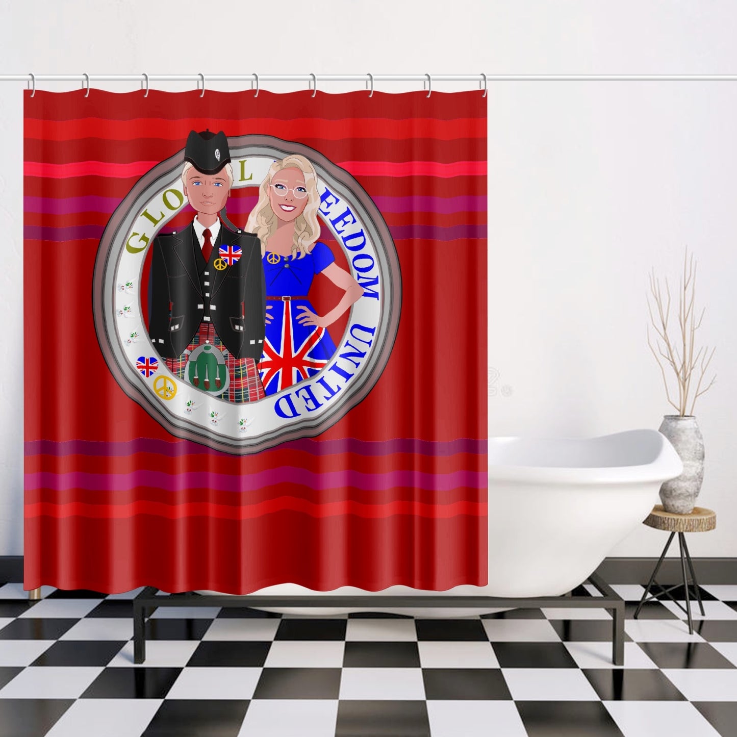 GLOBAL FREEDOM UNITED© Couple England Red - Quick-drying Shower Curtain