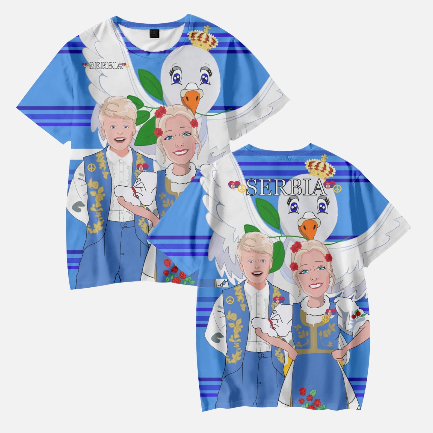 AOP Kids' Short T-Shirts GLOBAL FREEDOM UNITED COUPLE EDITION SERBIA DEEP BLUE