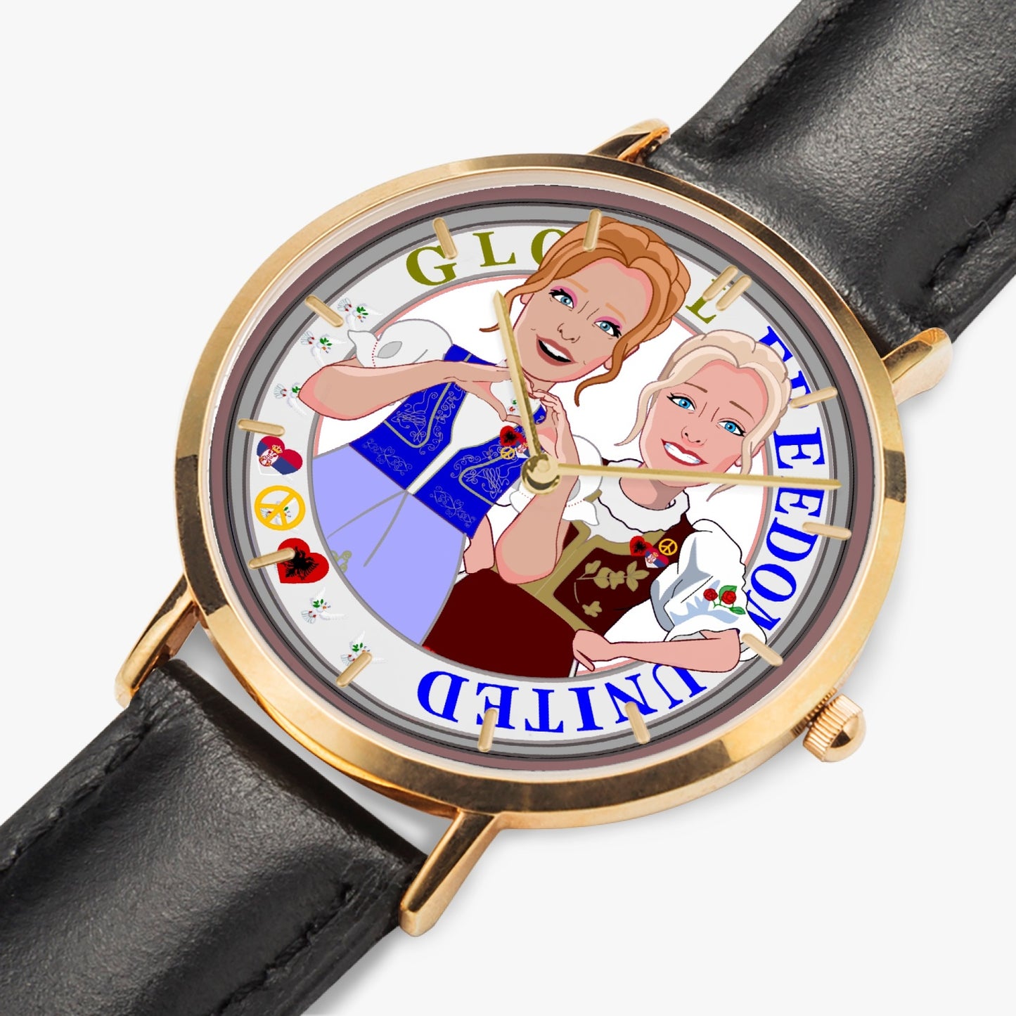 GLOBAL FREEDOM UNITED© Hot Selling Ultra-Thin Leather Strap Quartz Watch (Rose Gold With Indicators) Women Albania & Serbia