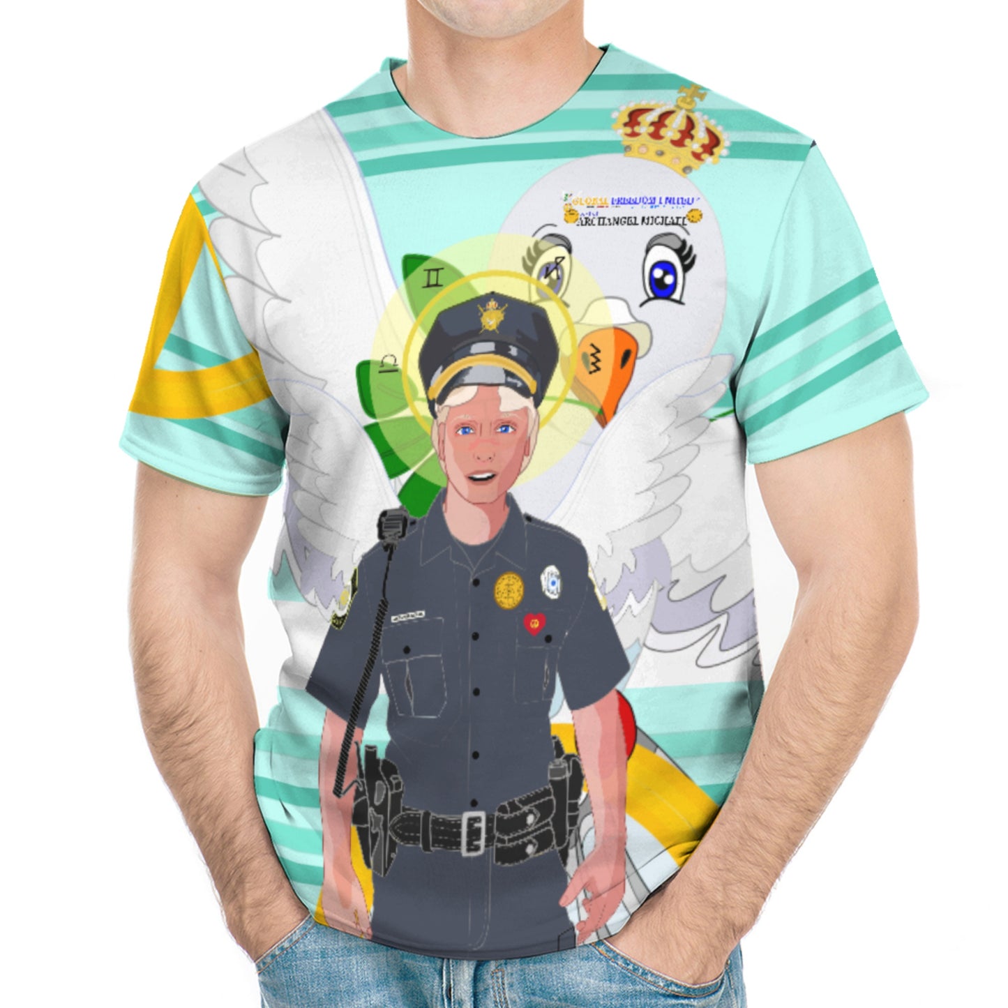 Men´s T-shirt GLOBAL FREEDOM UNITED© Archangel Michael As Policemen Light Green