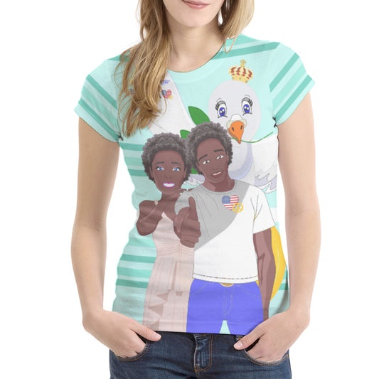 Women´s T-shirt 1 GLOBAL FREEDOM UNITED© Couple USA Afro American Light Green